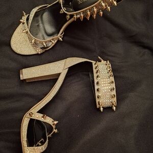 Chase + Chloe Gold Studded Glittery Heels